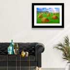 Golden Hay Bales in Green Field Wall Art