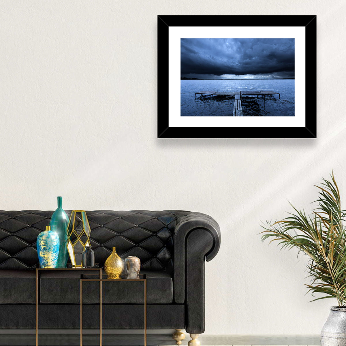 Stormy Lake Pier Wall Art