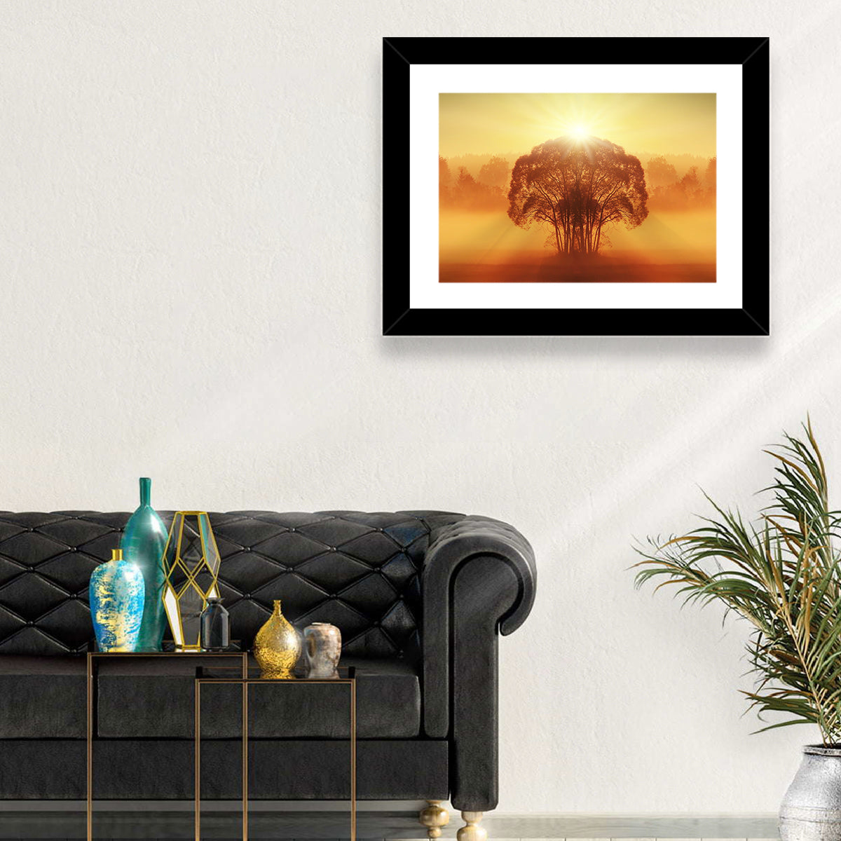 Golden Haze Tree at Sunset Wall Art