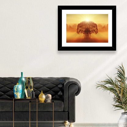 Golden Haze Tree at Sunset Wall Art