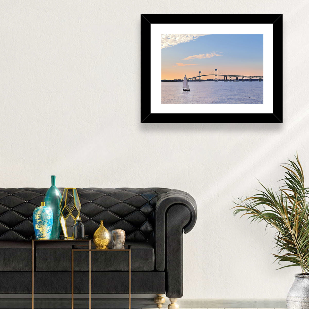Newport Bridge at Sunset Wall Art in a room, landscape