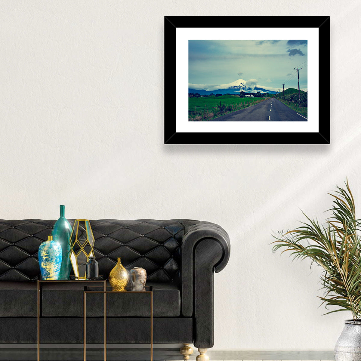 Empty Road to Mount Taranaki Wall Art in a room, landscape