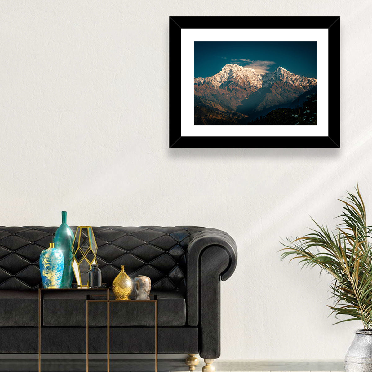 Annapurna South Summit with Wispy Clouds Wall Art in a room, landscape