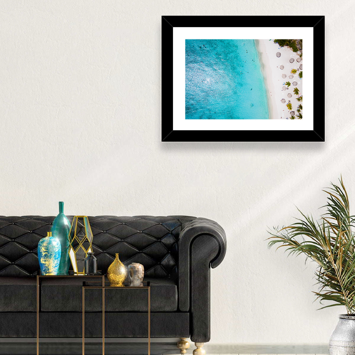 Cas Abou Aerial Shoreline Wall Art in a room, landscape