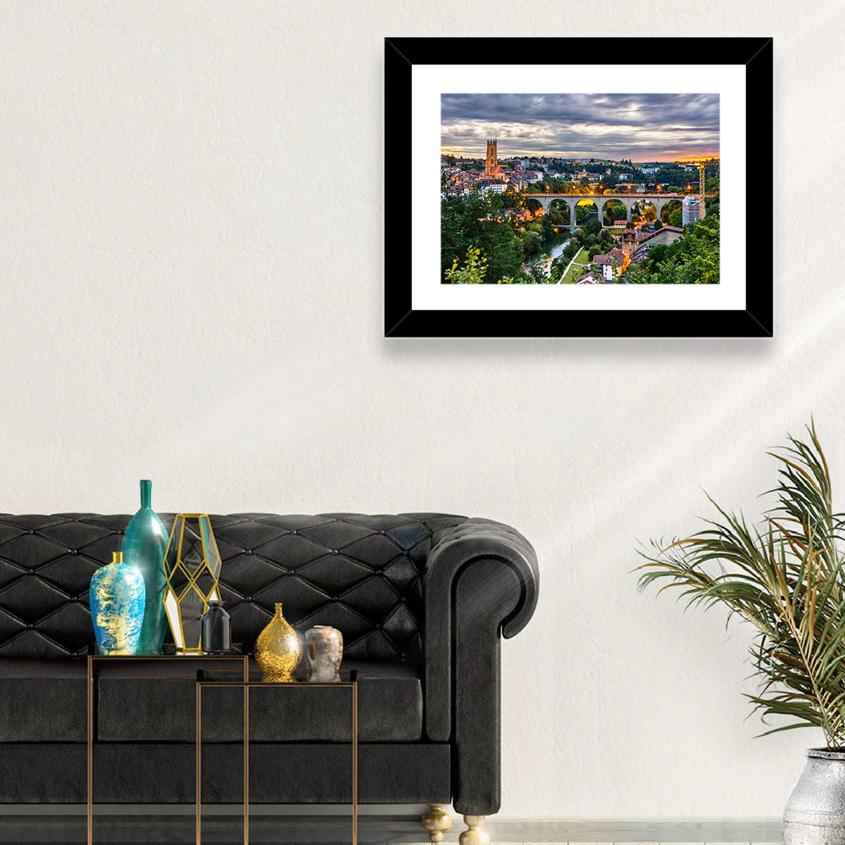 Zähringen Bridge at Twilight, Fribourg Wall Art in a room, landscape