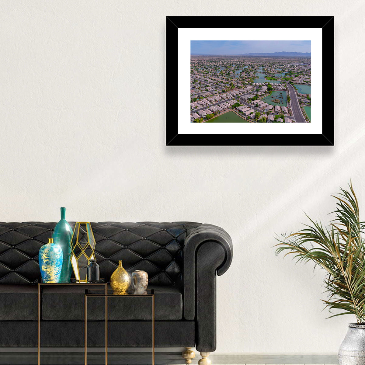 Aerial Desert Suburb with Lakes Wall Art