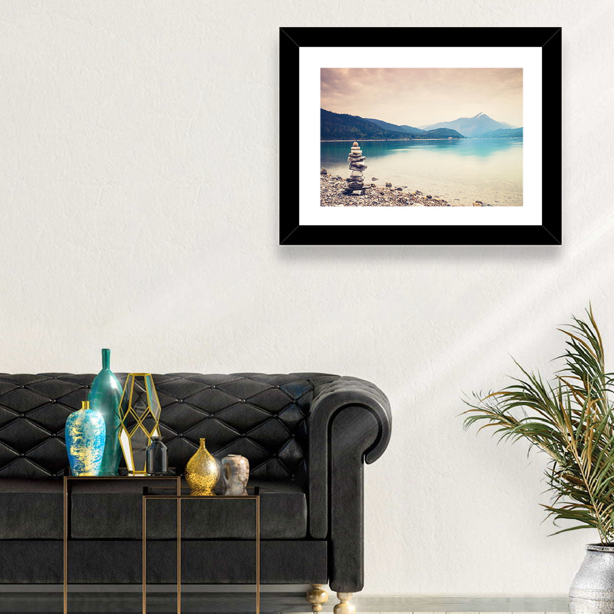 Stone Cairn by a Mountain Lake Wall Art