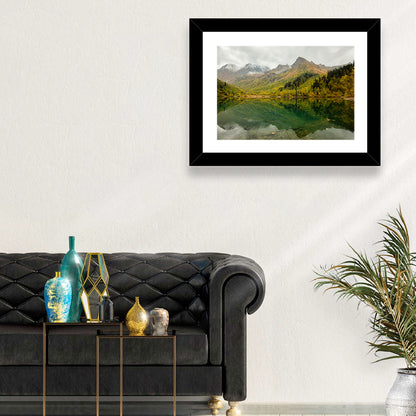 Kardyvach Lake Reflection Under Clouded Peaks Wall Art