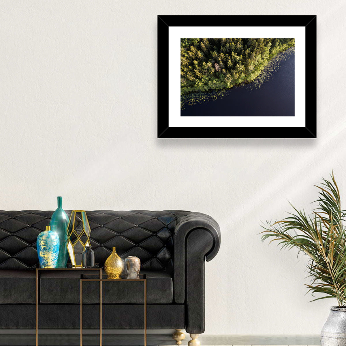 Aerial Lake with Red Boat Wall Art