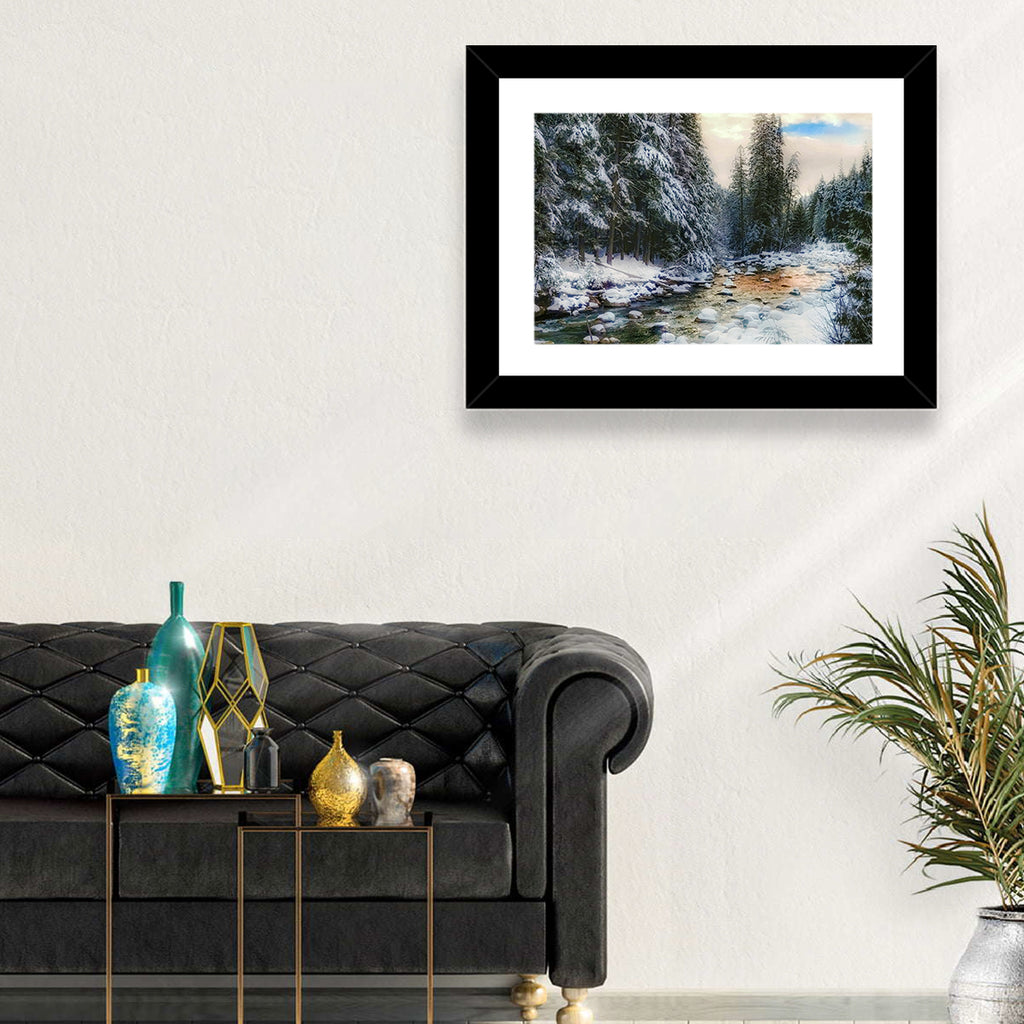 Winter Creek in Snowy Pines Wall Art