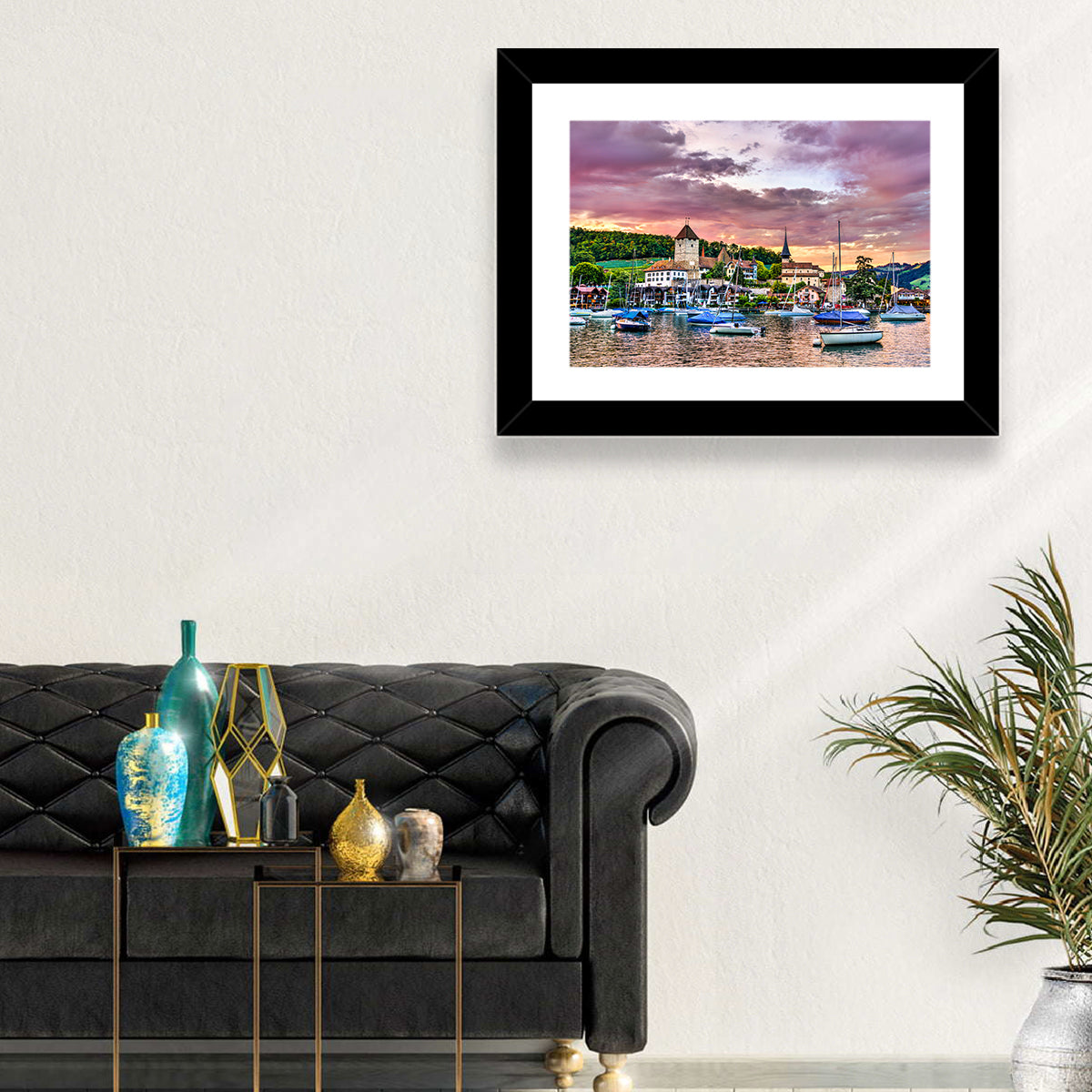 Spiez Castle Harbor Sunset Wall Art