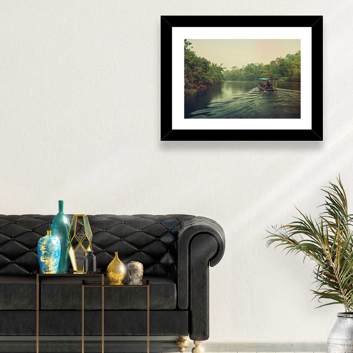 Misty Long-tail Boat on River Kwai Wall Art