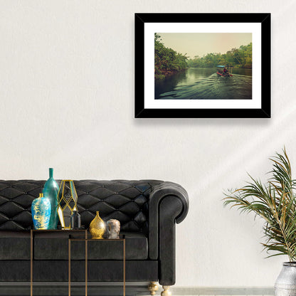 Misty Long-tail Boat on River Kwai Wall Art