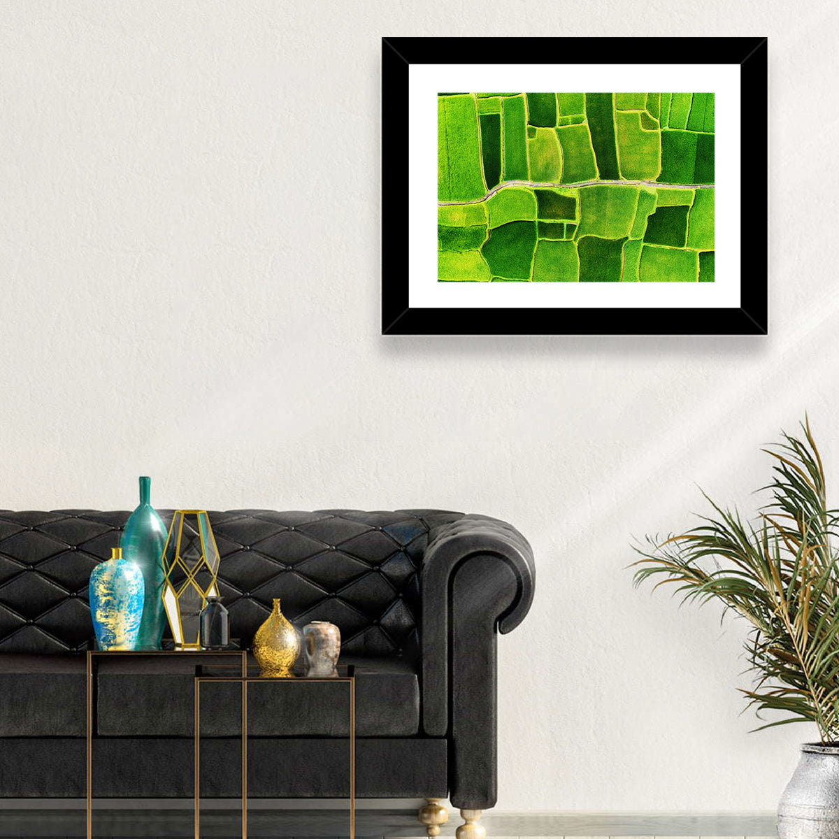 Verdant Rice Terrace Grid Wall Art in a room, landscape