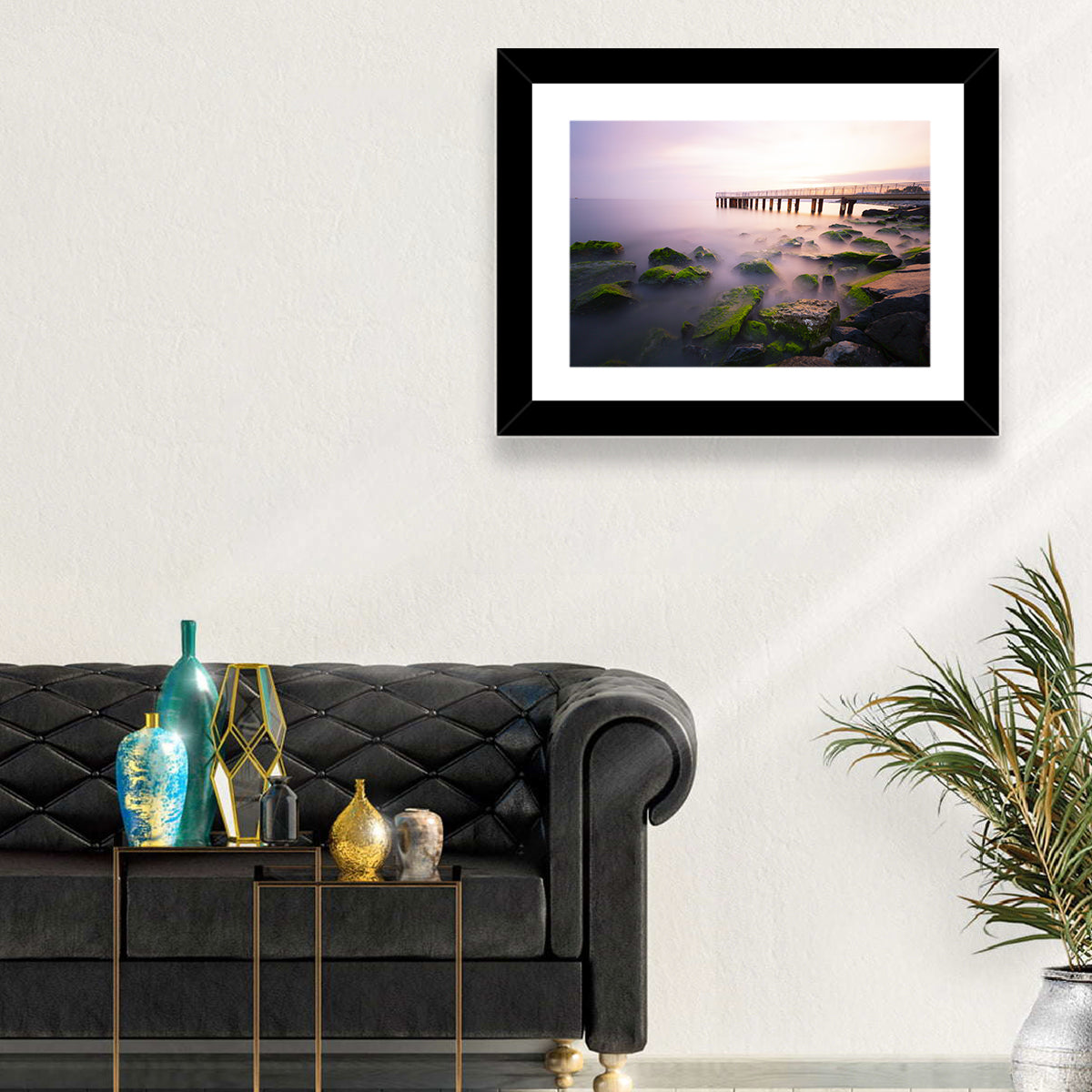 Florya Beach Pier at Lavender Dusk Wall Art in a room, landscape