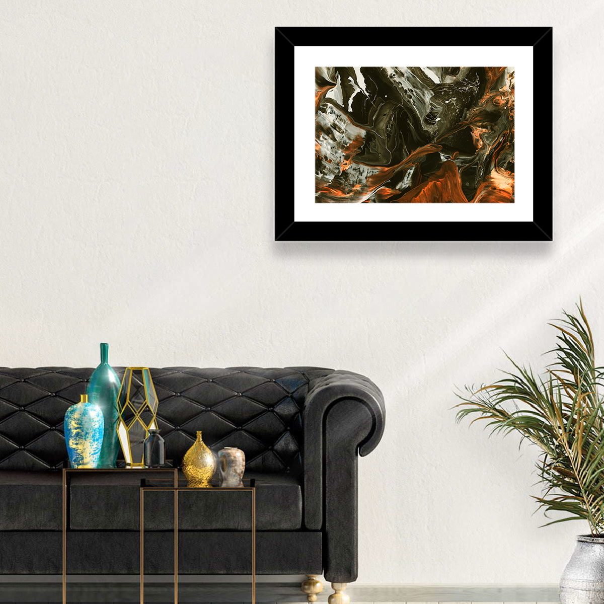 Volcanic Marble Swirl Wall Art in a room, landscape