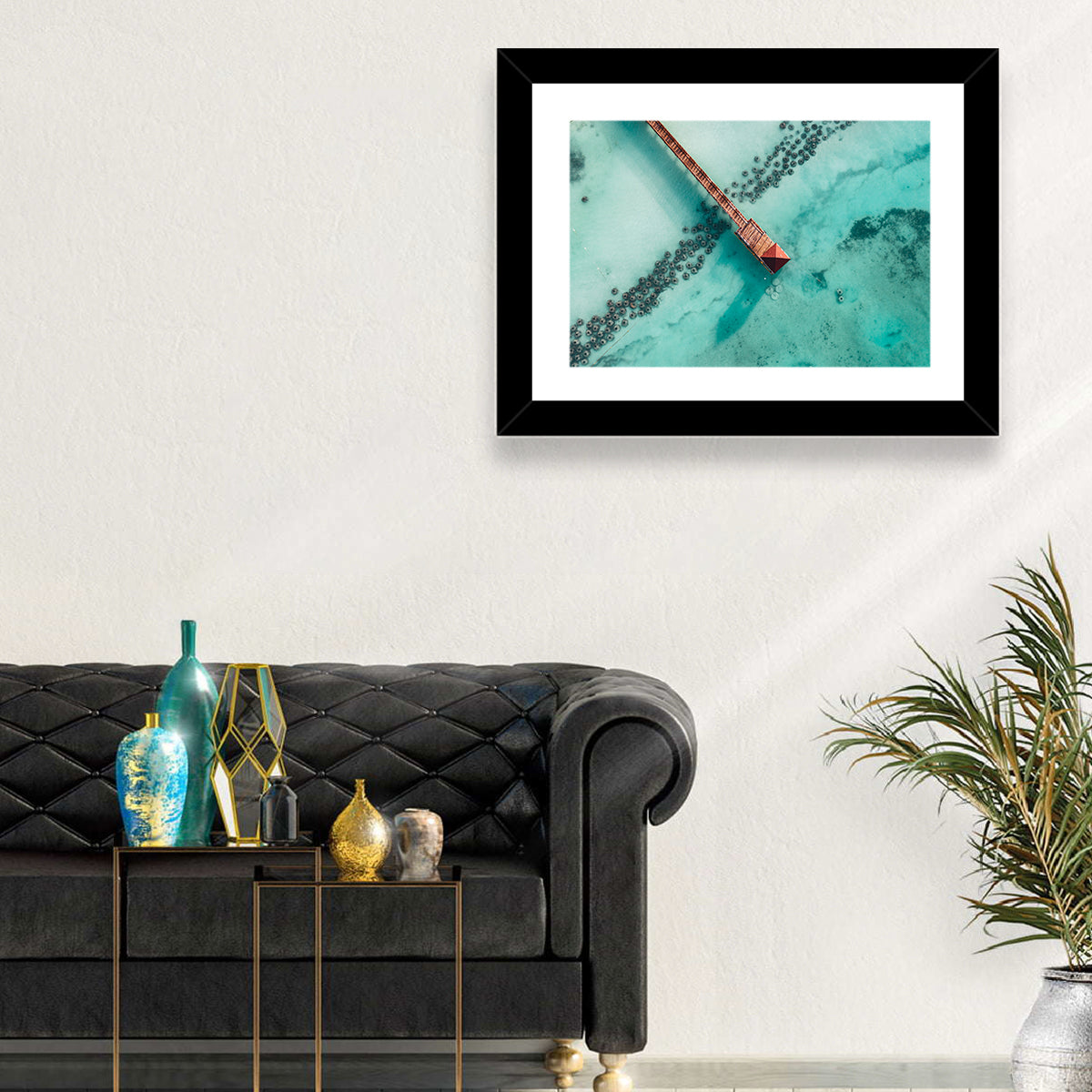 Aerial Red Pier Over Turquoise Water Wall Art