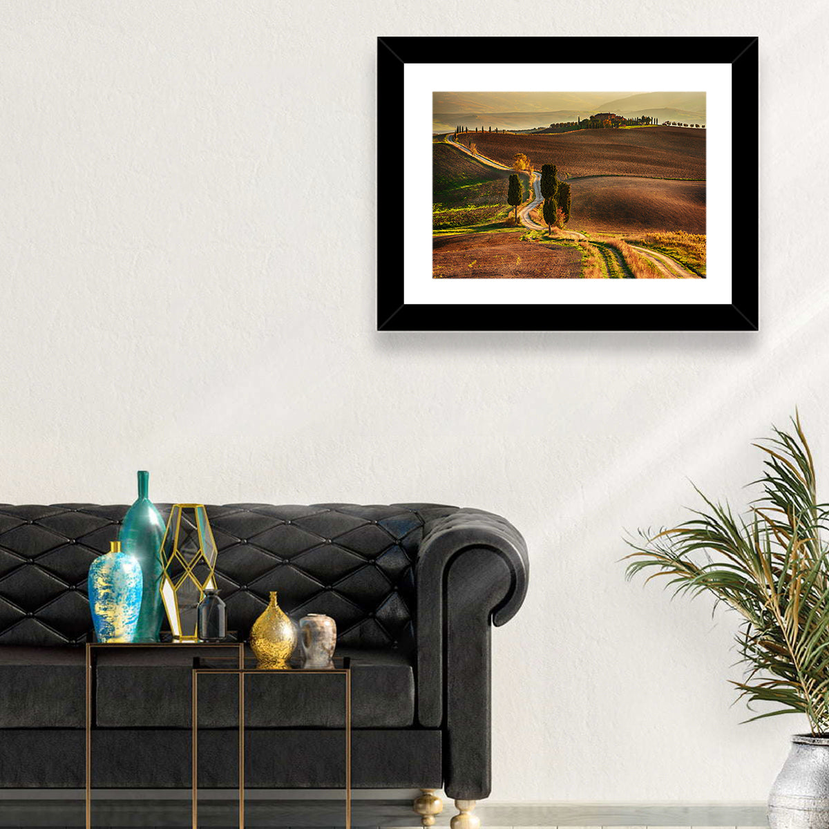 Val D’orcia Winding Golden Road Wall Art in a room, landscape