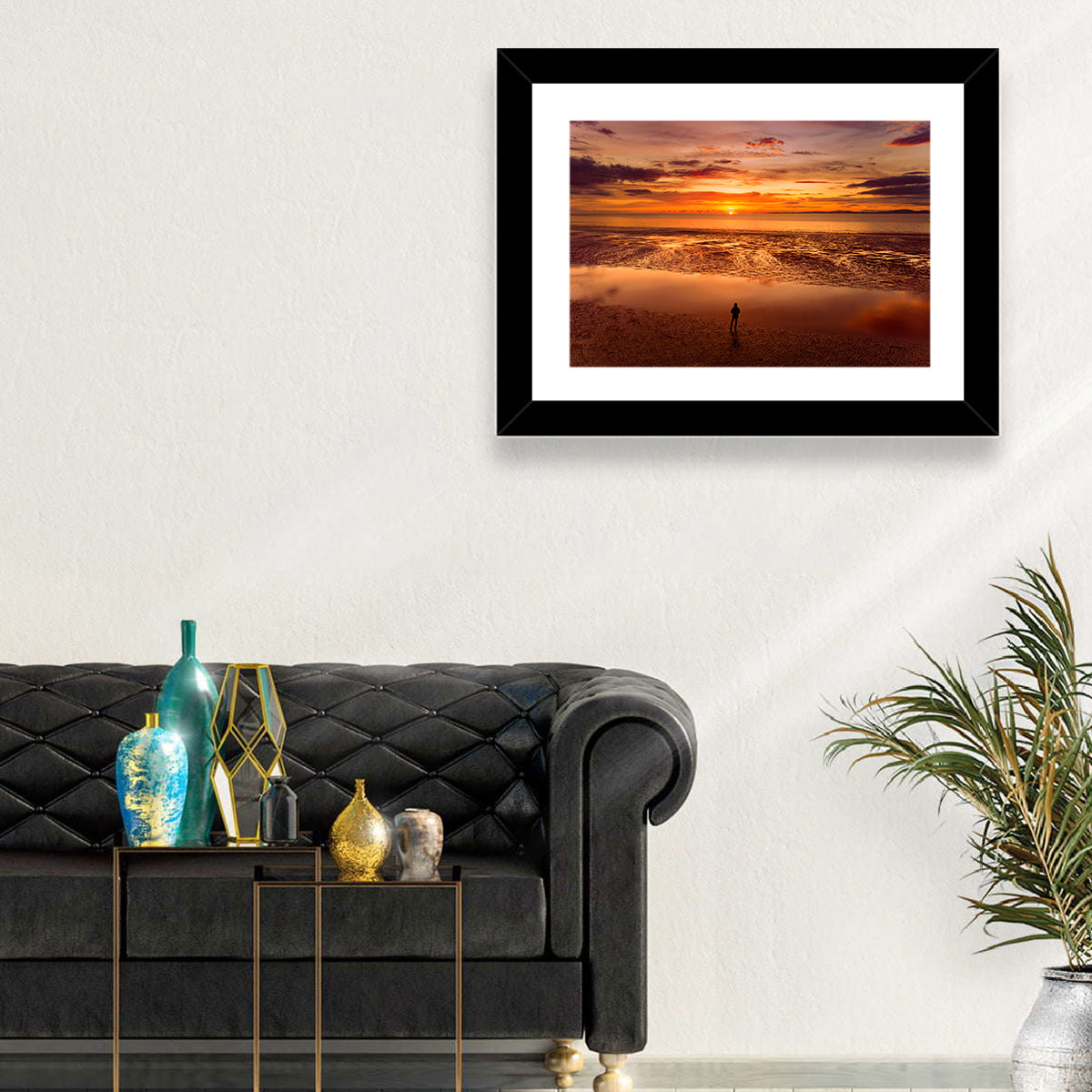 Solitary Figure on Sunset Shore Wall Art