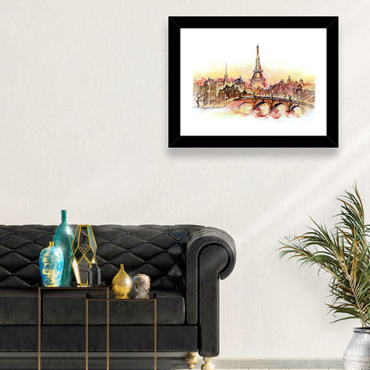 Eiffel Tower Watercolor at Dusk Wall Art