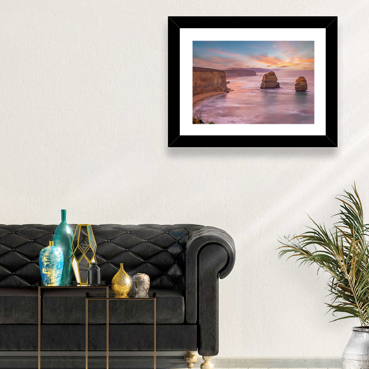 Twelve Apostles Sunset Sea Stacks Wall Art in a room, landscape