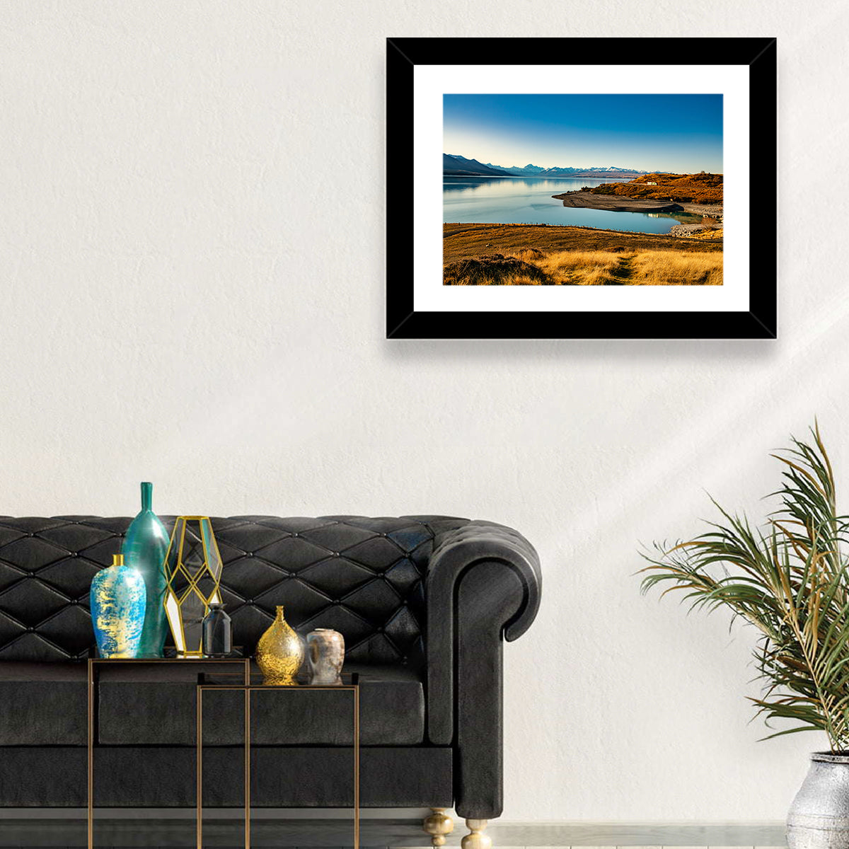 Lake Pukaki Golden Hour with Mount Cook Wall Art in a room, landscape