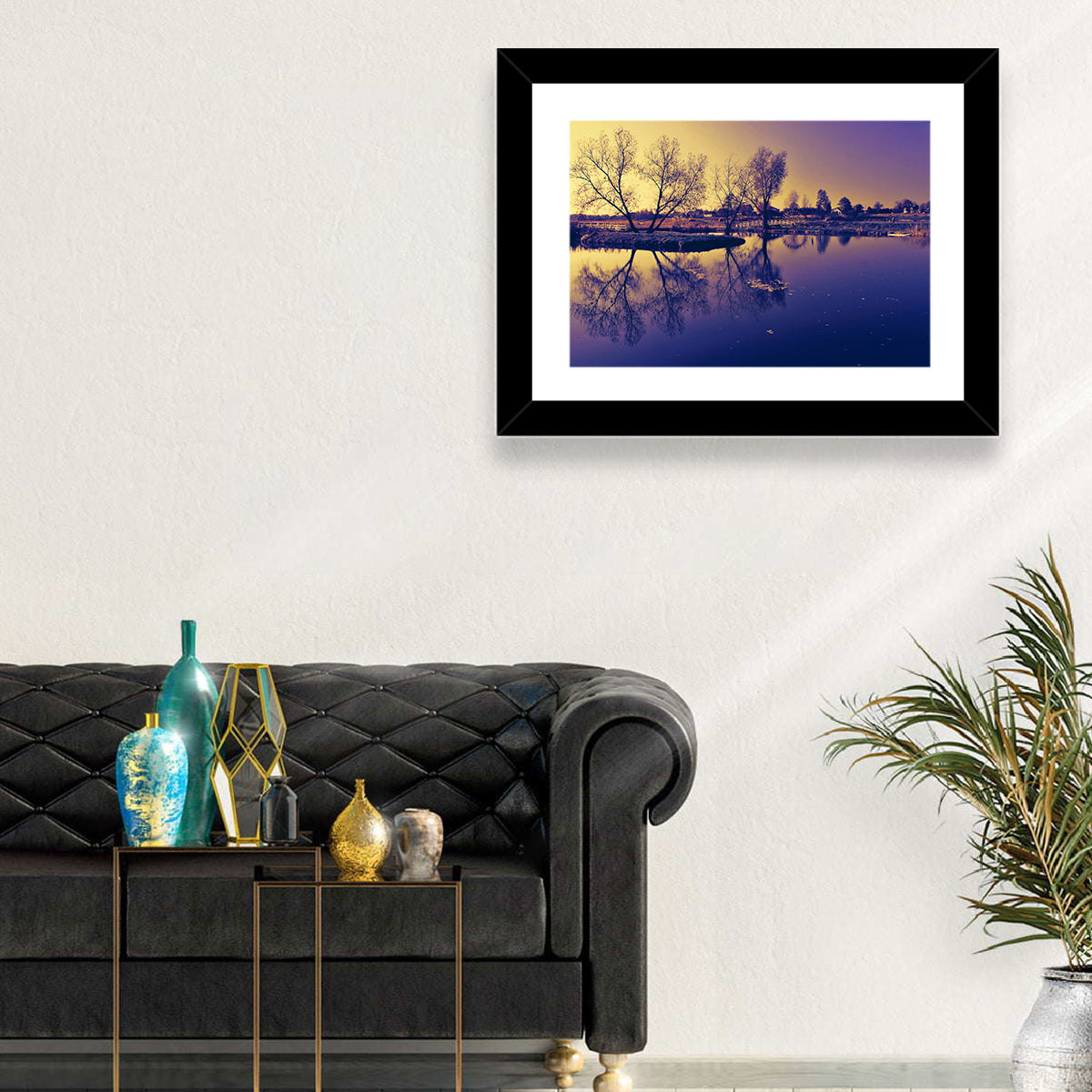 Winter Lake Morning Wall Art in a room, landscape