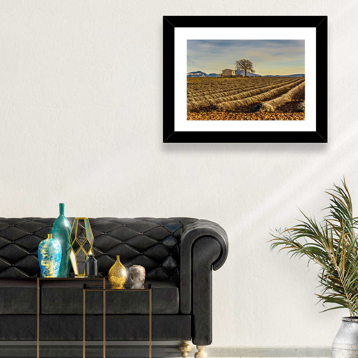 Rustic Provence Lavender Rows at Golden Hour Wall Art in a room, landscape