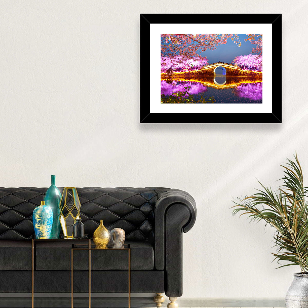 Illuminated Cherry Blossom Bridge Wall Art