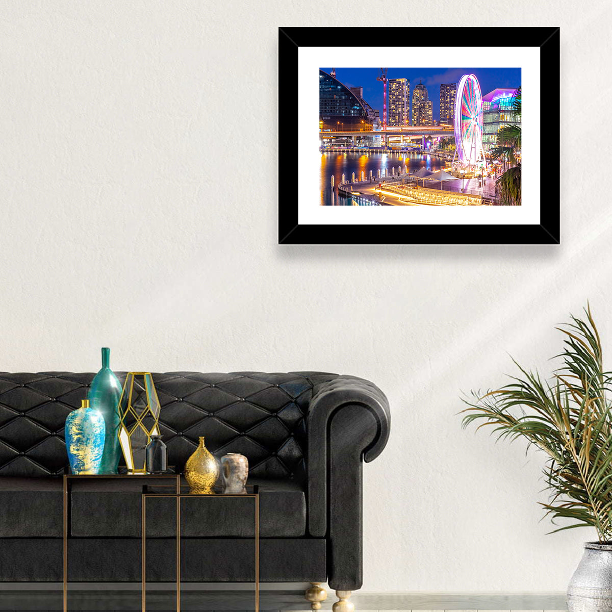Darling Harbour Nightscape Wall Art in a room, landscape