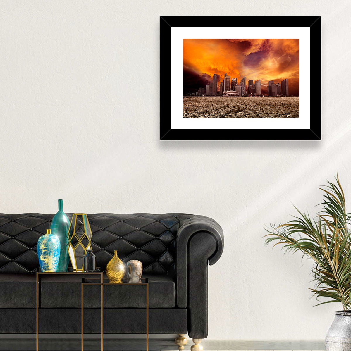 Desolate Singapore Skyline Wall Art in a room, landscape