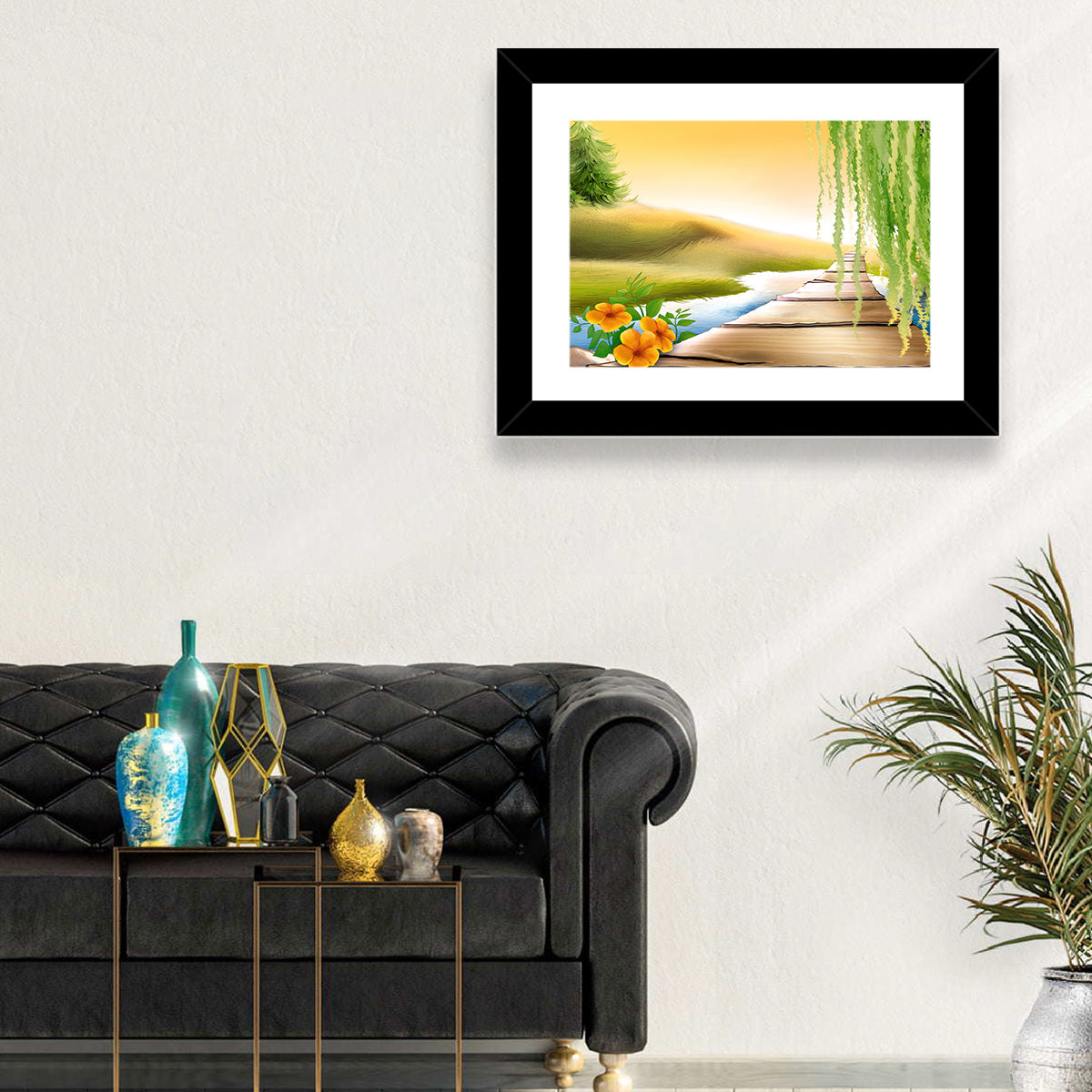 Golden Hour Willow Walkway Wall Art in a room, landscape