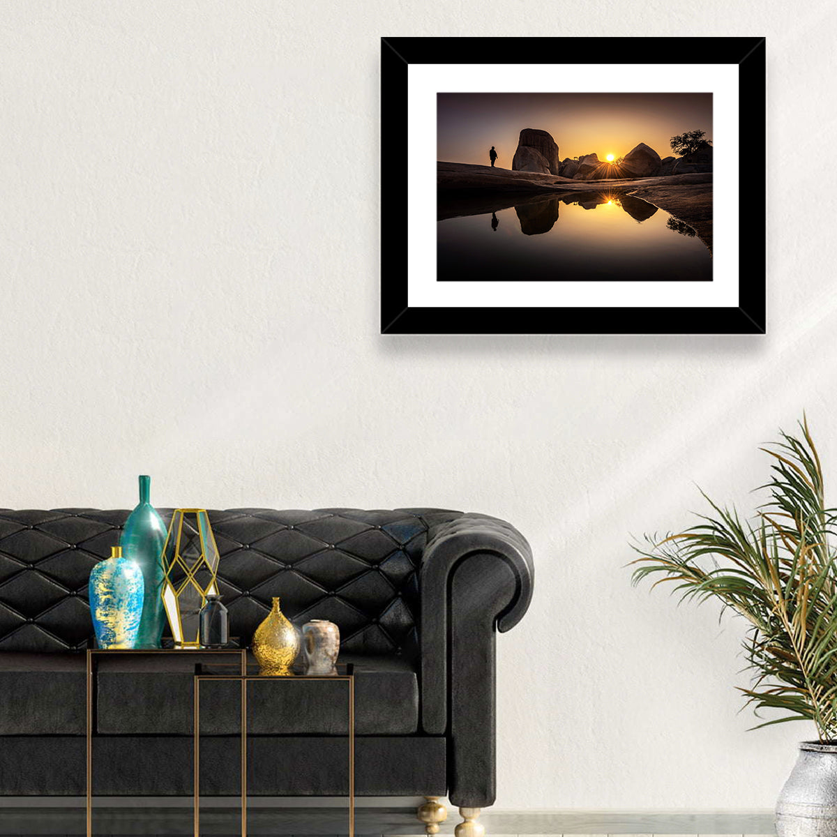 Hemakuta Hill Sunrise Temples Wall Art in a room, landscape