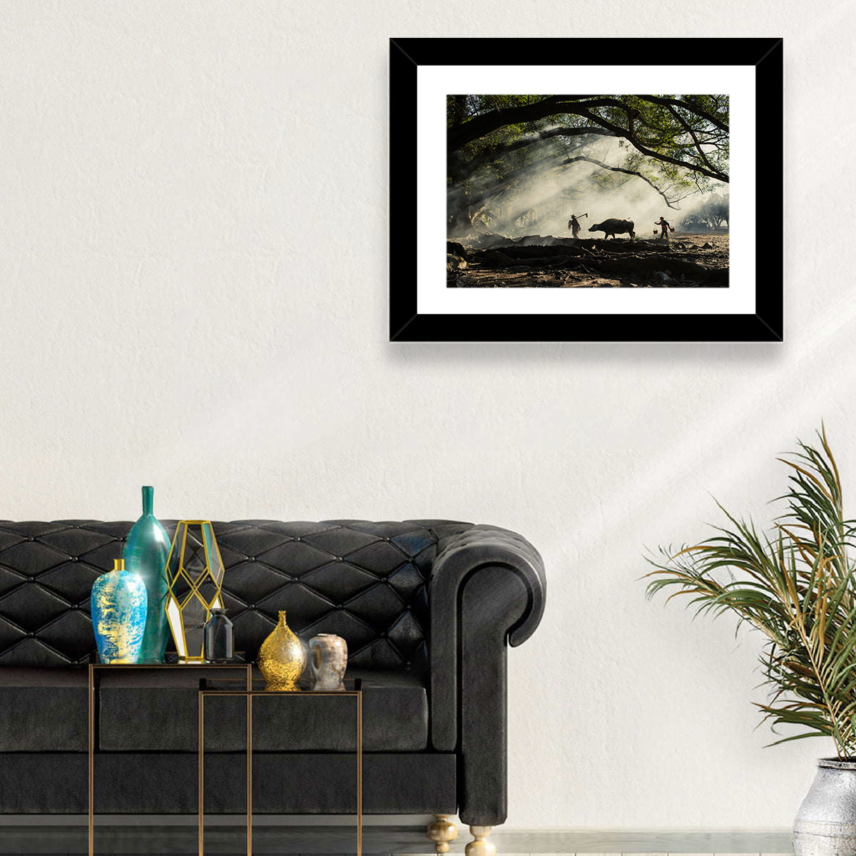 Village Morning with Buffalo Wall Art in a room, landscape