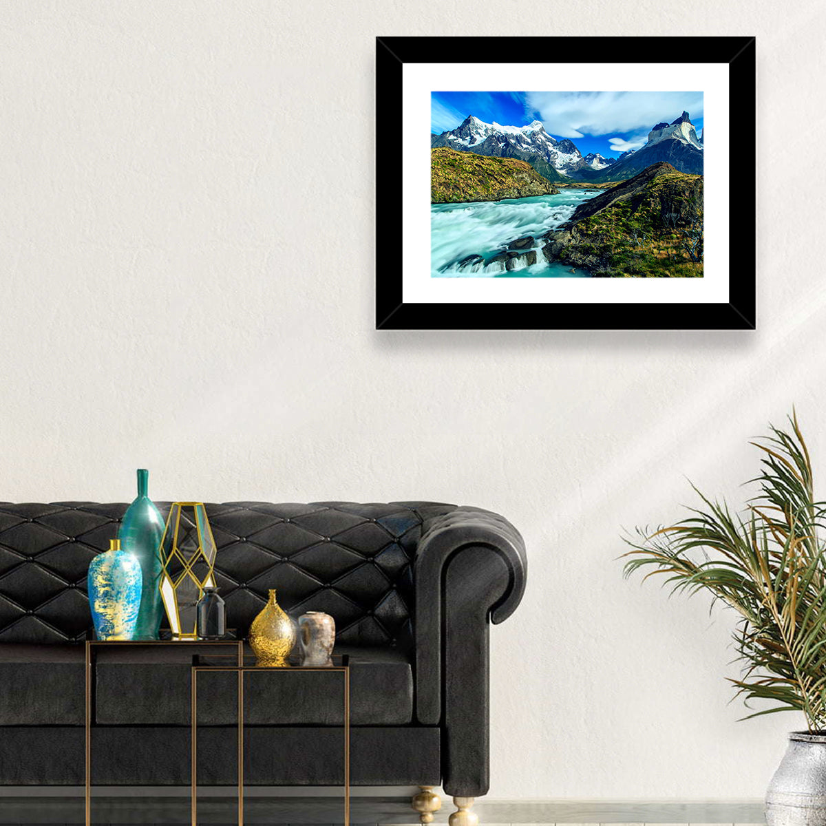 Torres Del Paine Glacier Stream Wall Art in a room, landscape