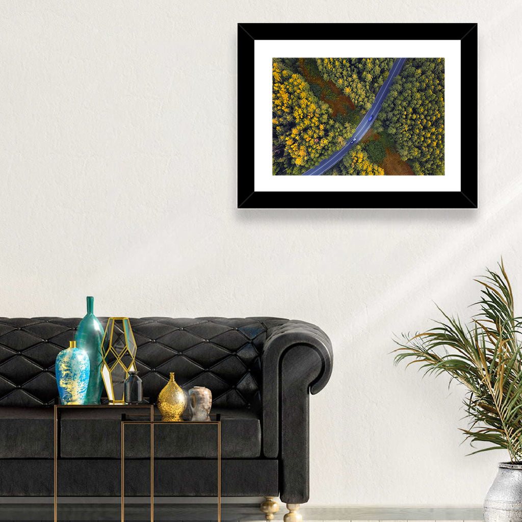 Aerial Autumn Forest Road Wall Art