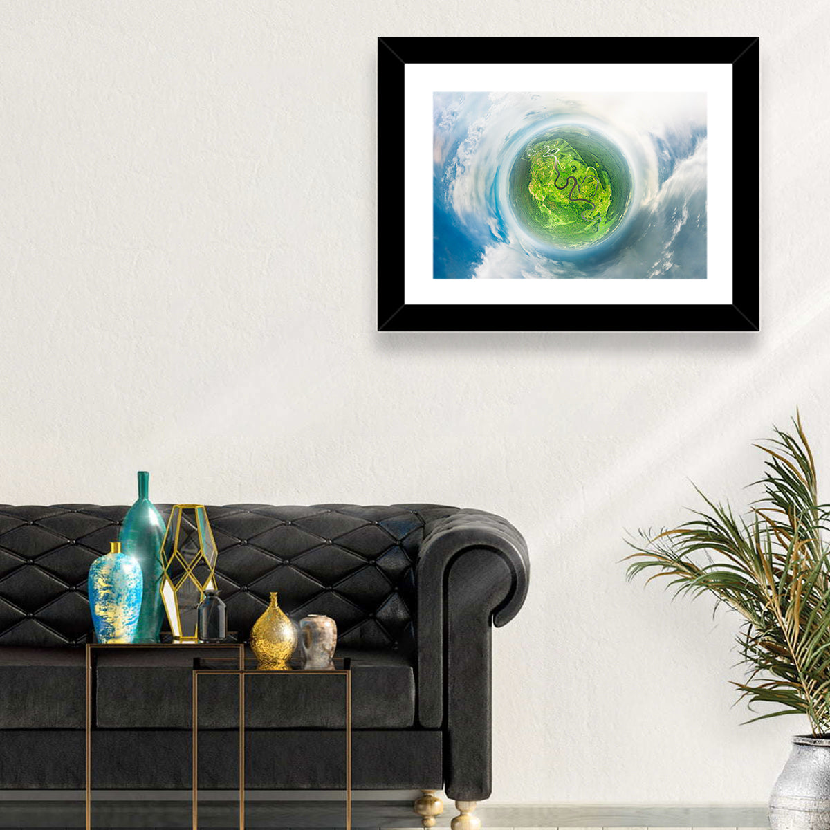 Spherical Forest from Space Wall Art in a room, landscape