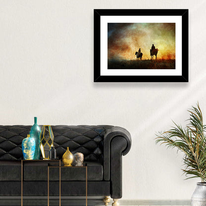 Silhouetted Horse Riders at Sunset Wall Art