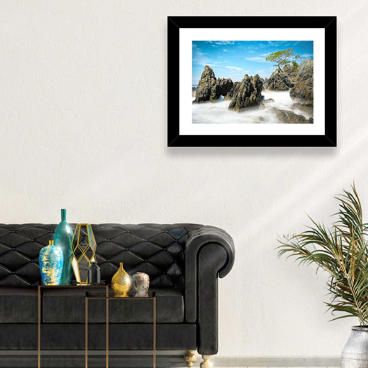 Karang Bebay Misty Shore Wall Art in a room, landscape