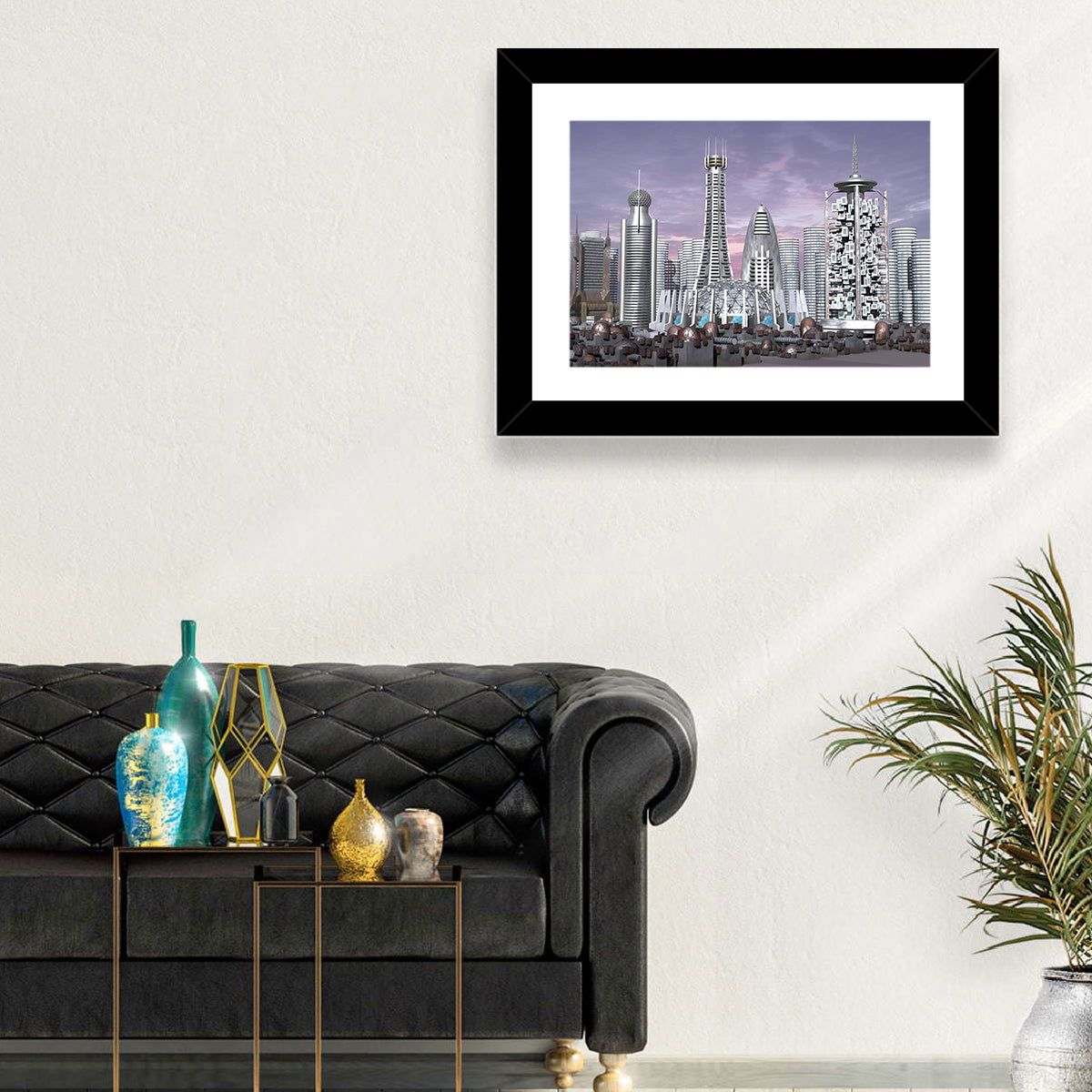 Purple Dusk Futuristic Cityscape Wall Art