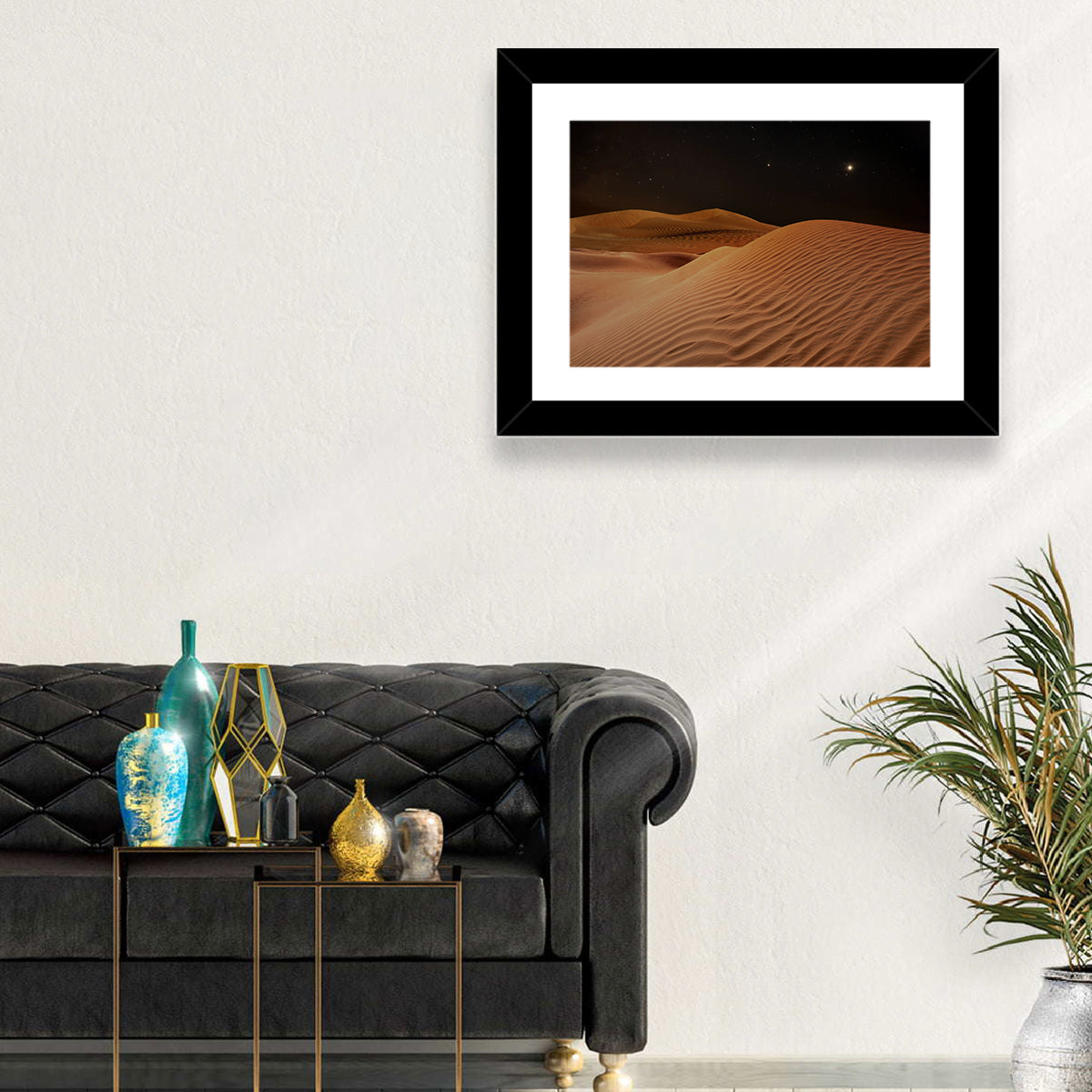 Starry Desert Night Wall Art in a room, landscape