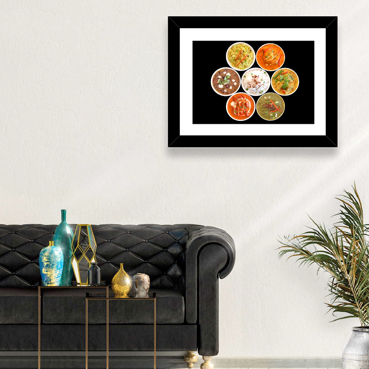 Six Indian Curry Bowls Wall Art in a room, landscape