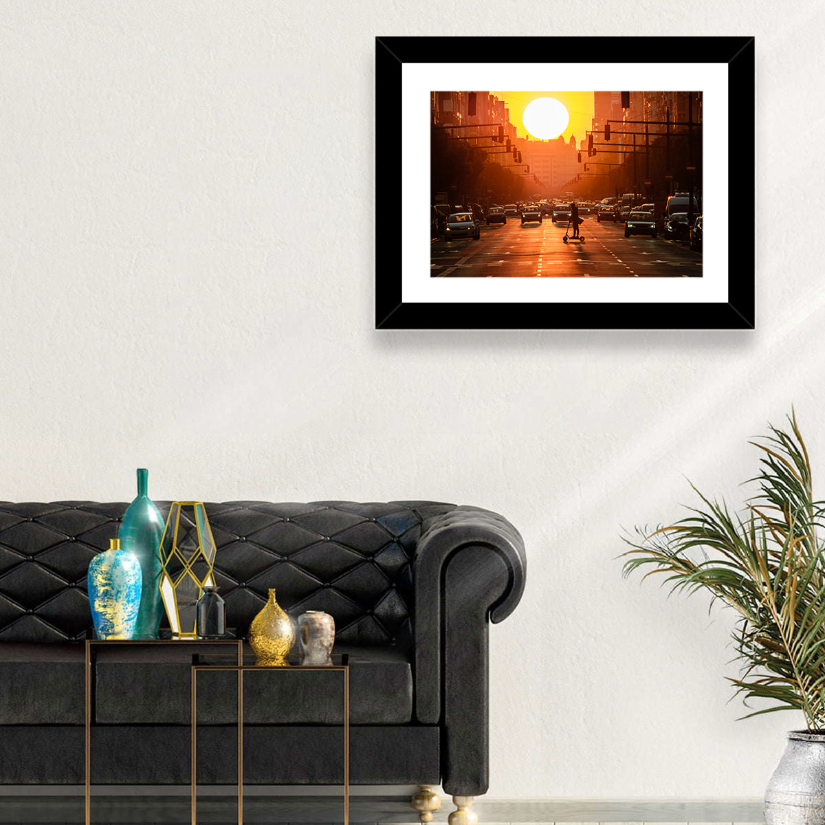 Valencia Port Avenue at Dusk Wall Art in a room, landscape