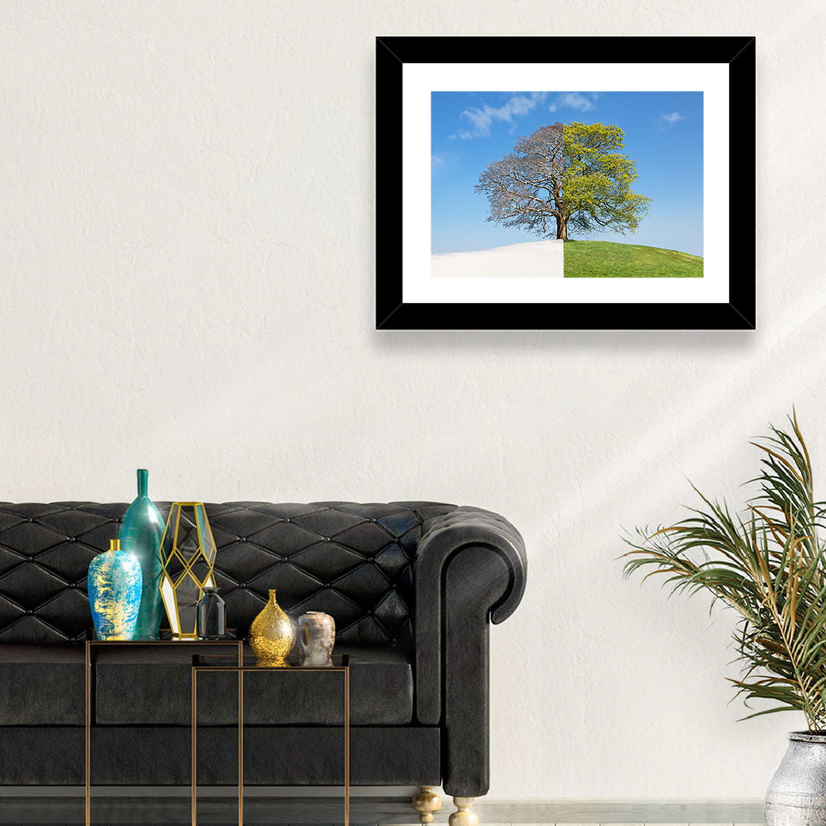 Split Season Tree Landscape Wall Art in a room, landscape