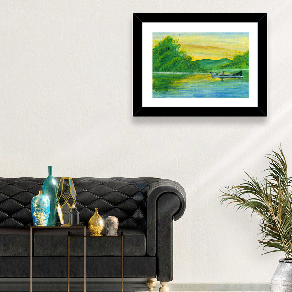 Rowboat on Serene Lake Watercolor Wall Art