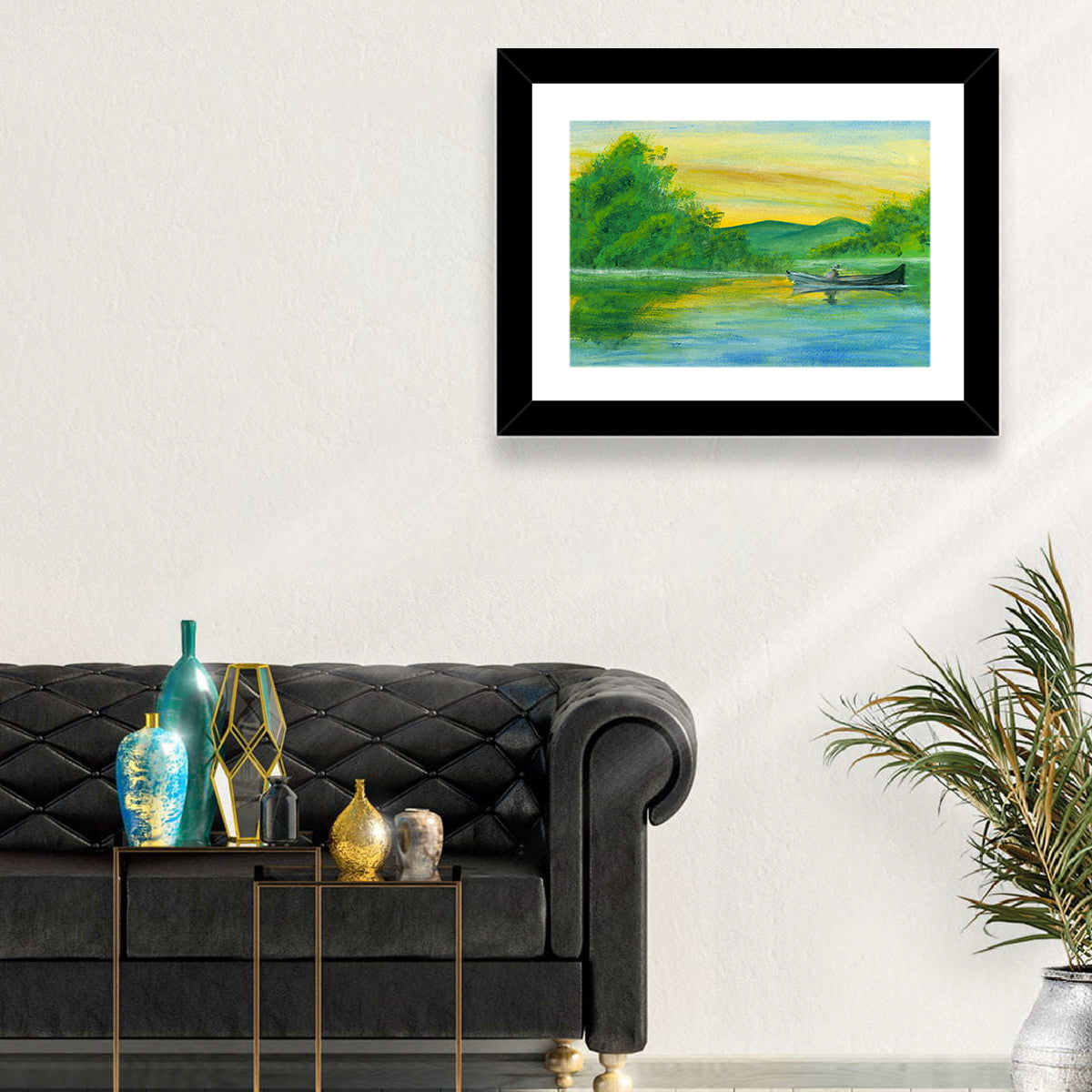 Rowboat on Serene Lake Watercolor Wall Art