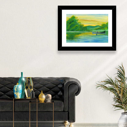Rowboat on Serene Lake Watercolor Wall Art