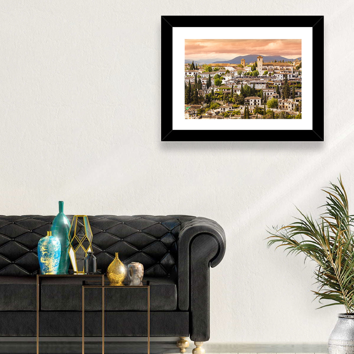 Granada Albaicín Sunset Cityscape Wall Art in a room, landscape
