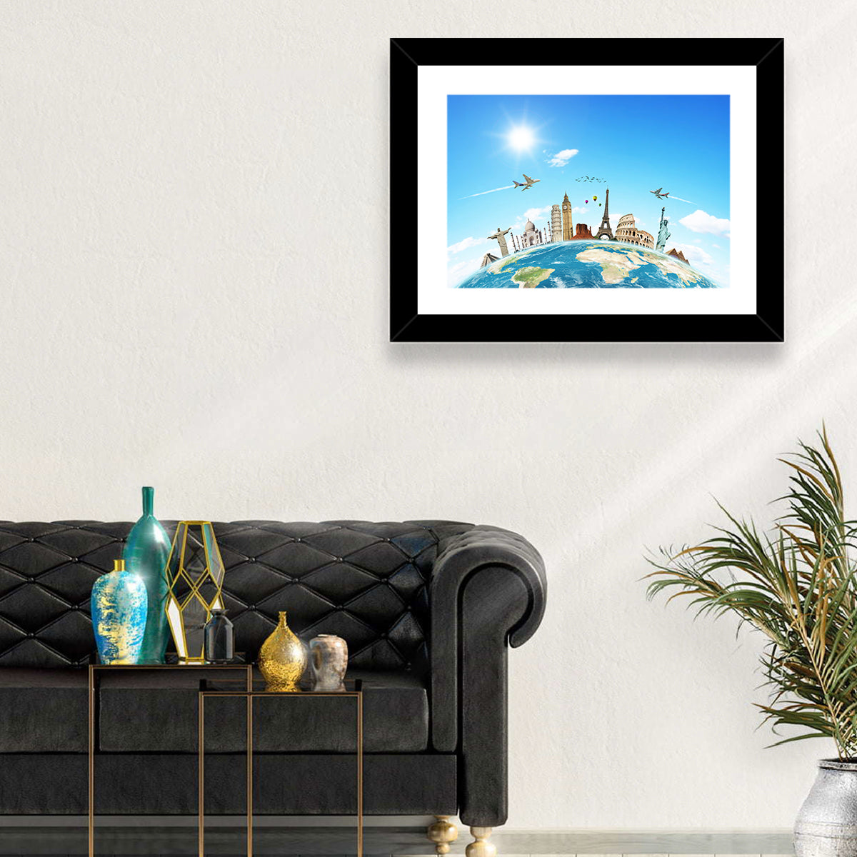 World Monuments Montage Wall Art in a room, landscape