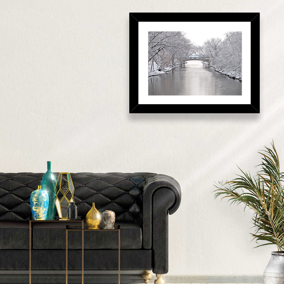 Yahara River Winter Stone Bridge Wall Art
